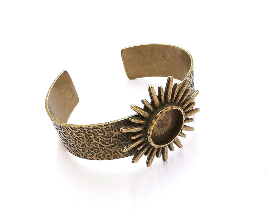 Sun Bracelet Blank Resin Bangle Dry Flower inlay Blank Cuff Bezel Glass Cabochon Base Textured Adjustable Antique Bronze (16mm ) G21369