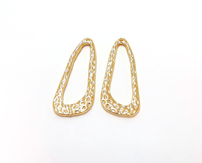 2 Hammered Charms Shiny Gold Plated Charms  (42x17mm)  G21376