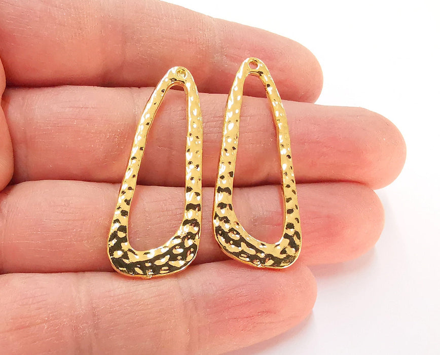 2 Hammered Charms Shiny Gold Plated Charms  (42x17mm)  G21376