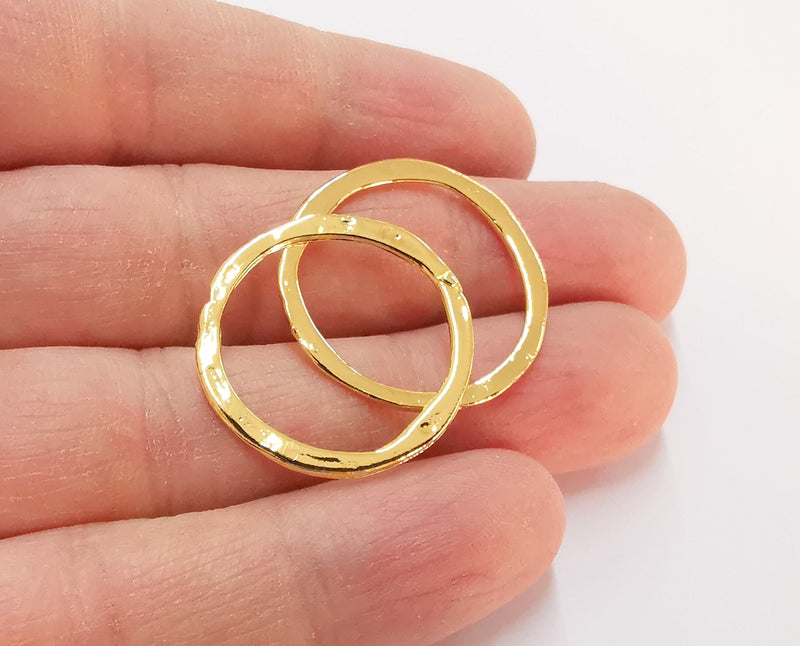 4 Shiny Gold Plated Circle Round Connector Findings (27mm)  G21380