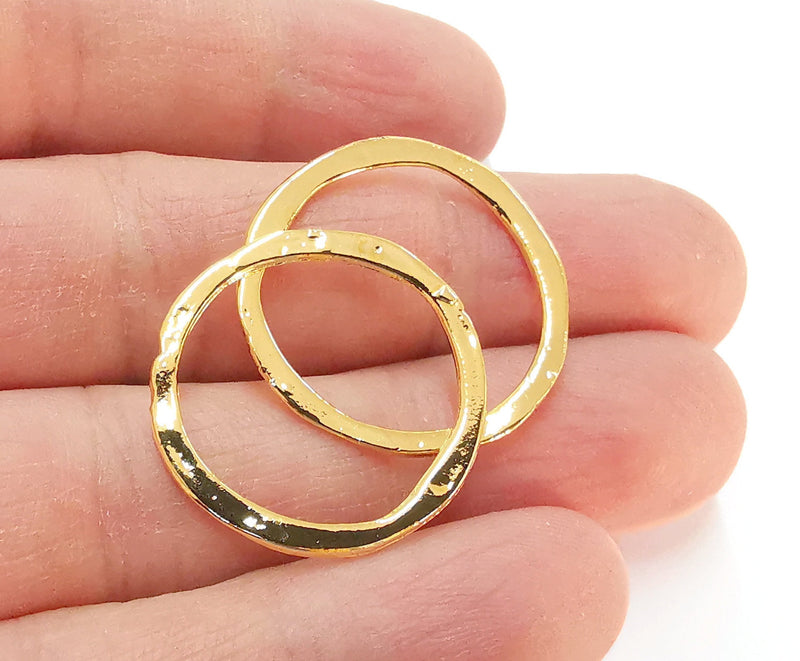 4 Shiny Gold Plated Circle Round Connector Findings (27mm)  G21380