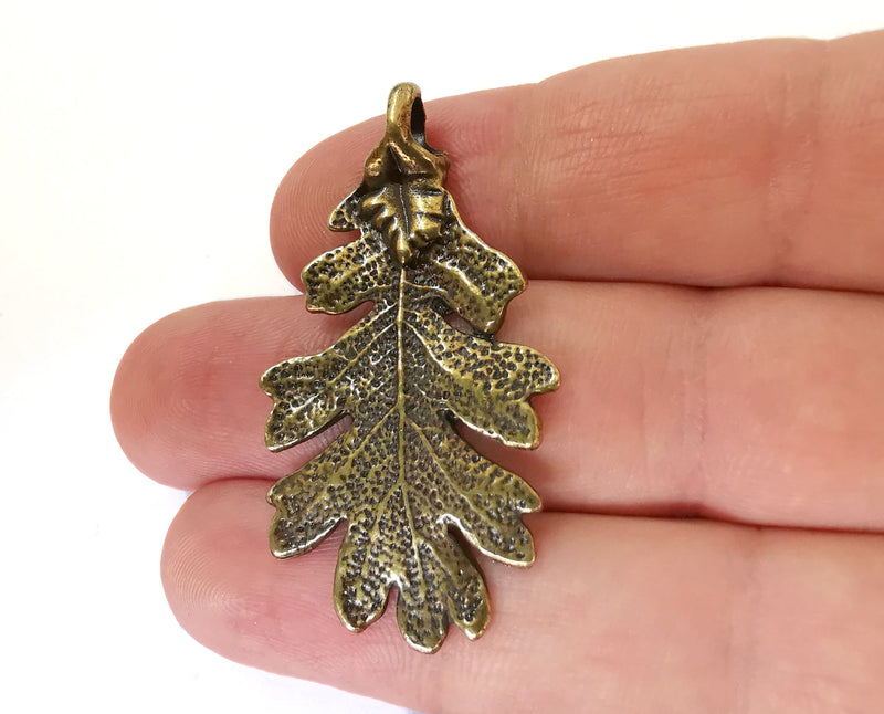 2 Leaf Charms Antique Bronze Plated Charms Double sided (47x26mm) G21501
