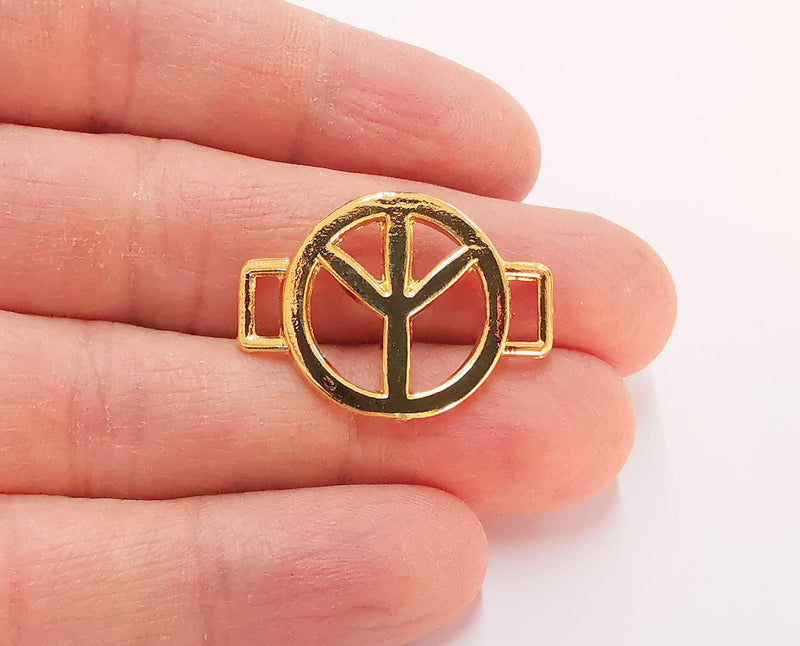 2 Peace Charms Shiny Gold Plated Charms (31x22mm)  G21382