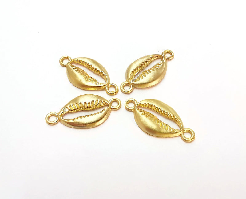 4 Cowrie Shell Charms Connector Gold Plated Charms  (28x14mm)  G21384