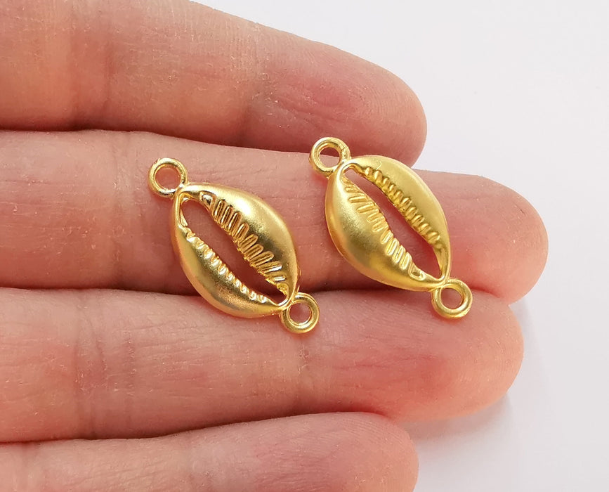 4 Cowrie Shell Charms Connector Gold Plated Charms  (28x14mm)  G21384