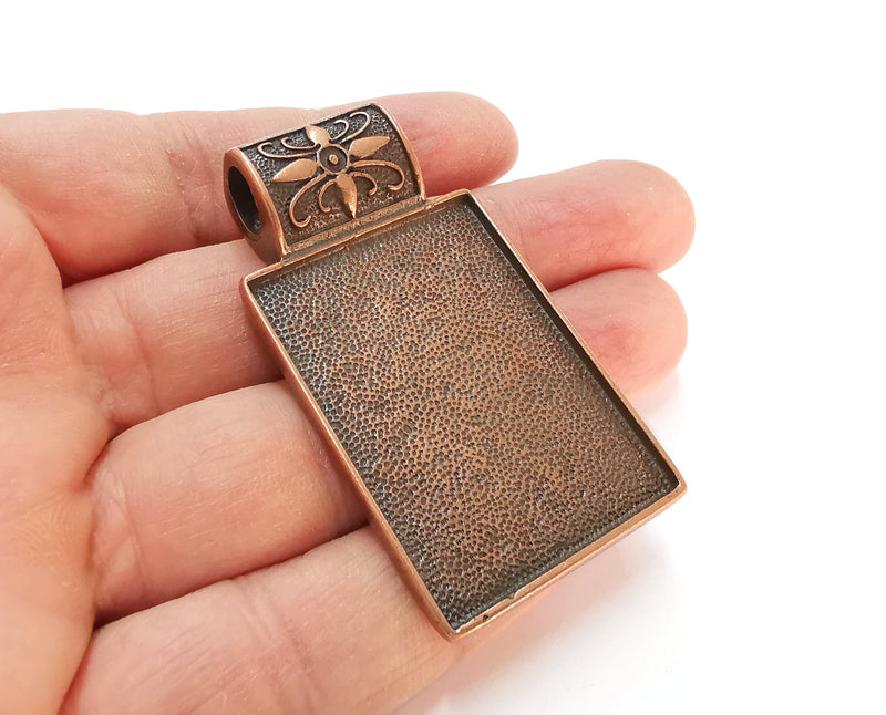Flower Pendant Blank Bezel Resin Bezel Mosaic Mountings Antique Copper Plated Pendant (62x34mm) (43x31 mm Bezel Inner Size)  G21461