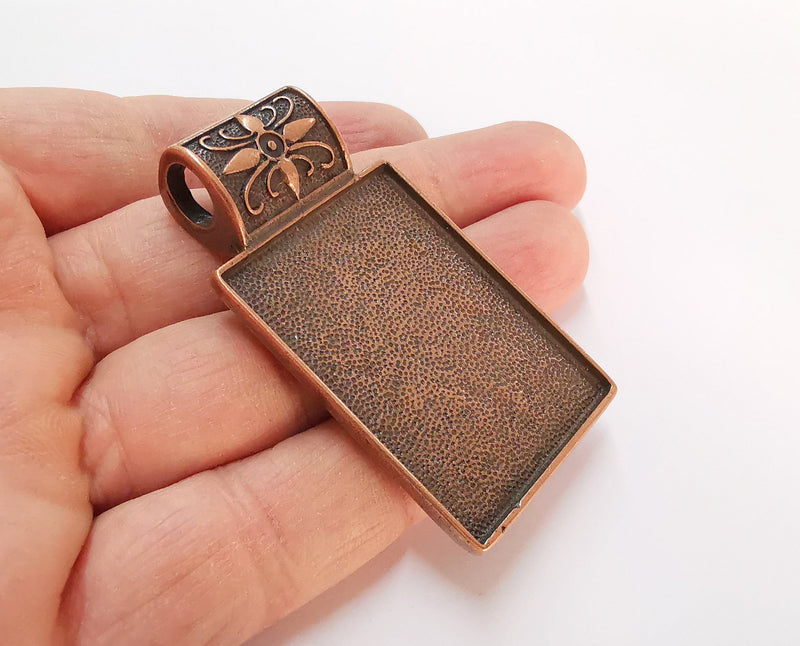 Flower Pendant Blank Bezel Resin Bezel Mosaic Mountings Antique Copper Plated Pendant (62x34mm) (43x31 mm Bezel Inner Size)  G21461