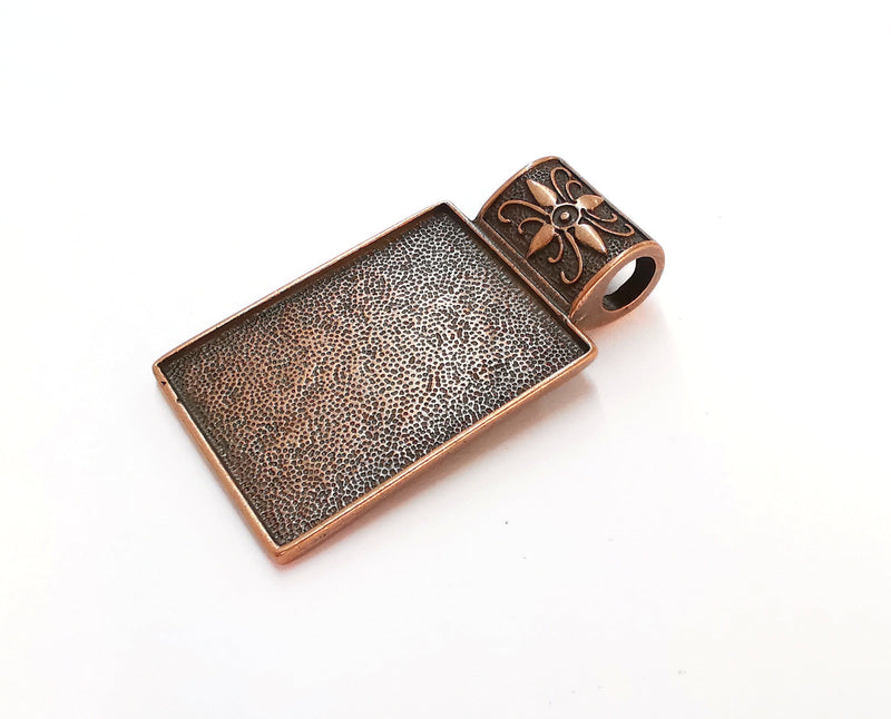 Flower Pendant Blank Bezel Resin Bezel Mosaic Mountings Antique Copper Plated Pendant (62x34mm) (43x31 mm Bezel Inner Size)  G21461