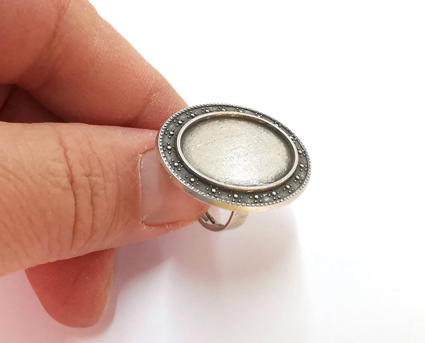 Silver Ring Setting Blank Cabochon Base Ring Mounting Adjustable Ring Base Bezel (25x18 mm) Antique Silver Plated  G21386