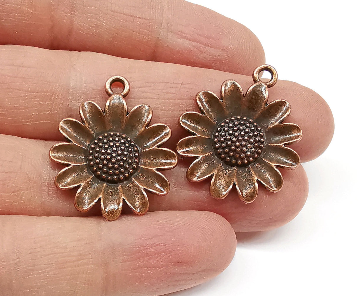 4 Daisy Charms Flower Charms Antique Copper Plated Charms (30x25mm)  G21389