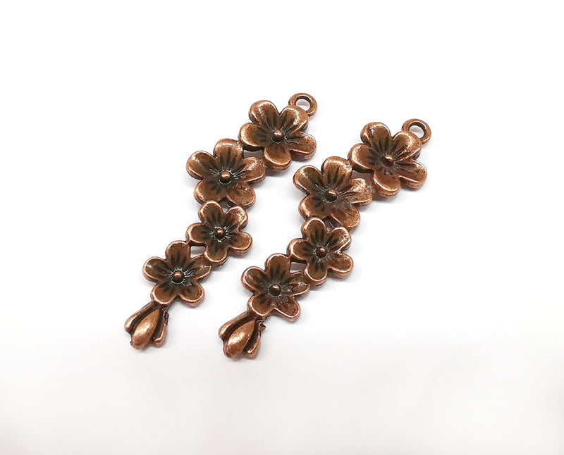 2 Flowers Charms Antique Copper Plated Charms (56x15mm)  G21397