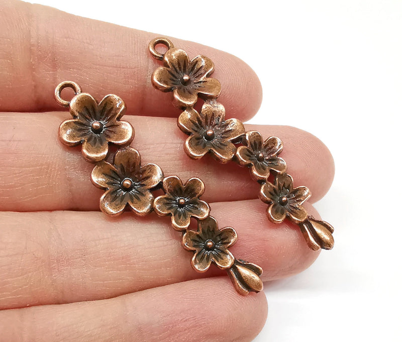 2 Flowers Charms Antique Copper Plated Charms (56x15mm)  G21397
