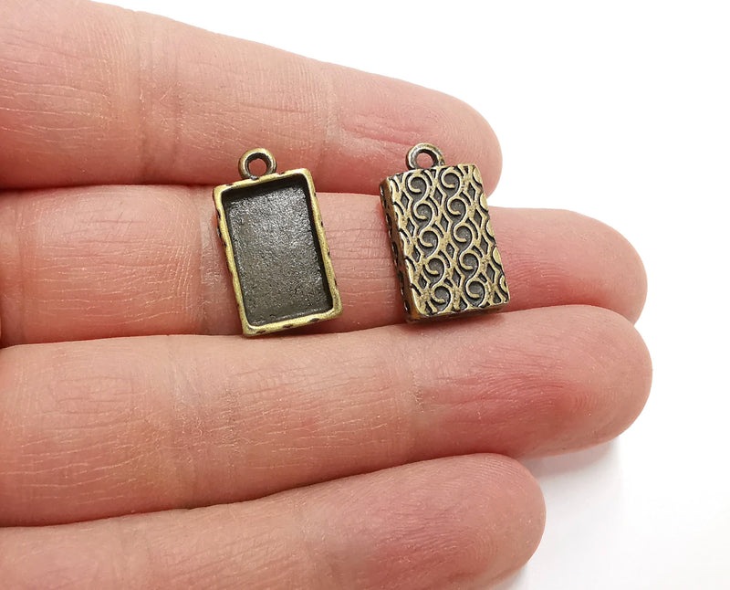 4 Charms Blank Bezel Resin Bezel Mosaic Mountings Cabochon Antique Bronze Plated Charms (21x12mm)( 15x9 mm Bezel Inner Size)  G21400