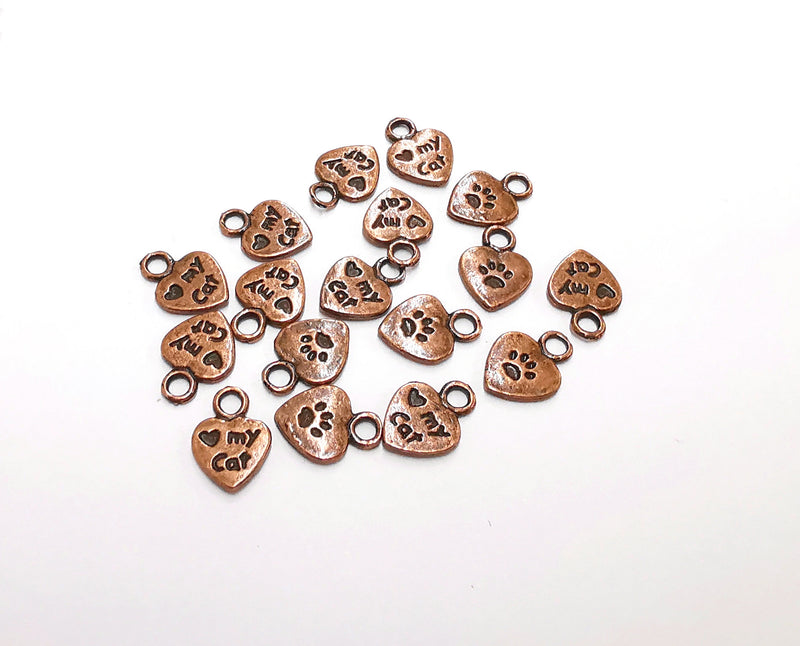 10 Heart Paw Print Double Sided (both sides are different) Charms Antique Copper Plated Charms (13x10mm) G21402
