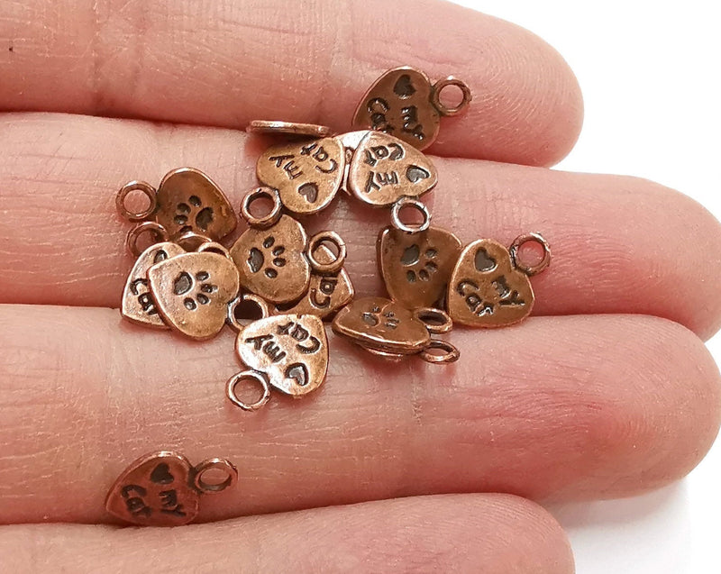 10 Heart Paw Print Double Sided (both sides are different) Charms Antique Copper Plated Charms (13x10mm) G21402