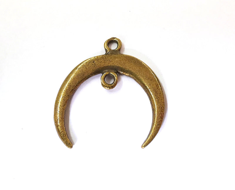 2 Crescent Charm Connector Moon Charm Antique Bronze Plated Charms (30x28mm)  G24868