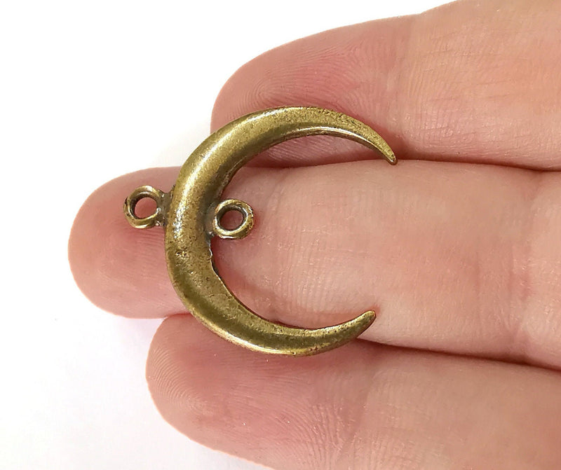 2 Crescent Charm Connector Moon Charm Antique Bronze Plated Charms (30x28mm)  G24868