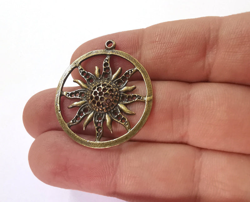 2 Sun Charms Antique Bronze Plated Charms (34x31mm) G21525