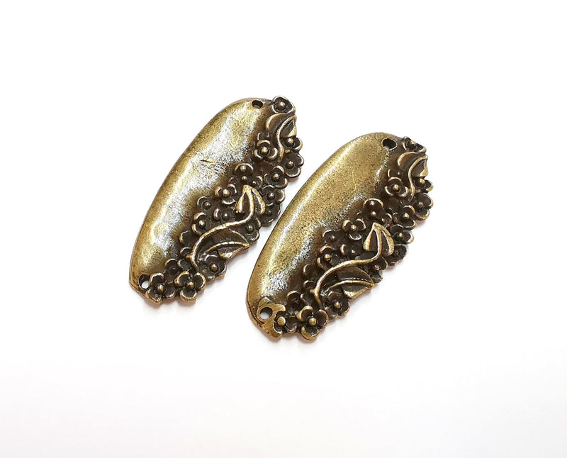 2 Flower Charm Connector Antique Bronze Charm (43x20mm) G21424