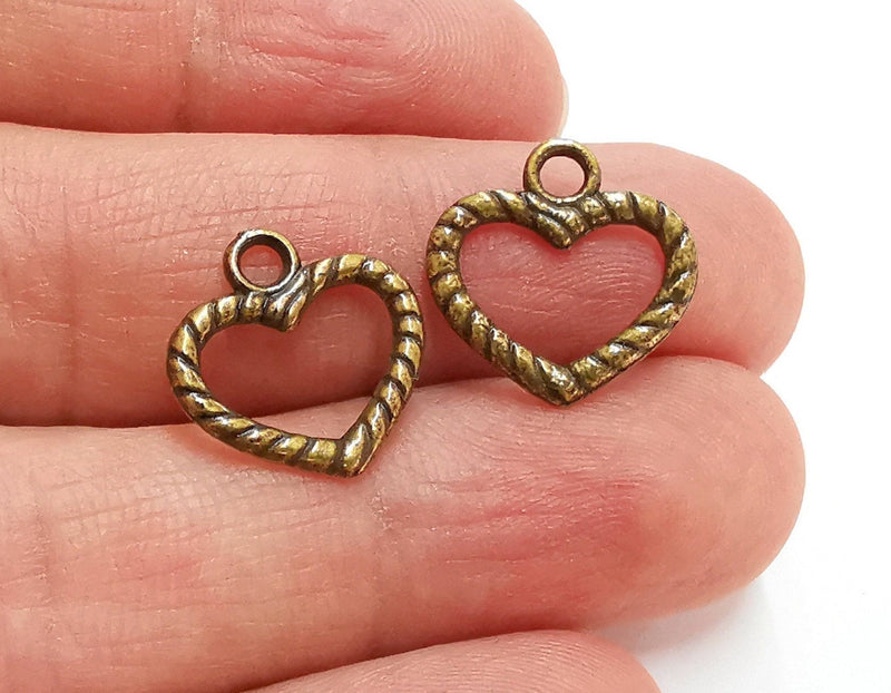10 Twisted Heart Charms Antique Bronze Plated Charms  (17x17mm)  G21426