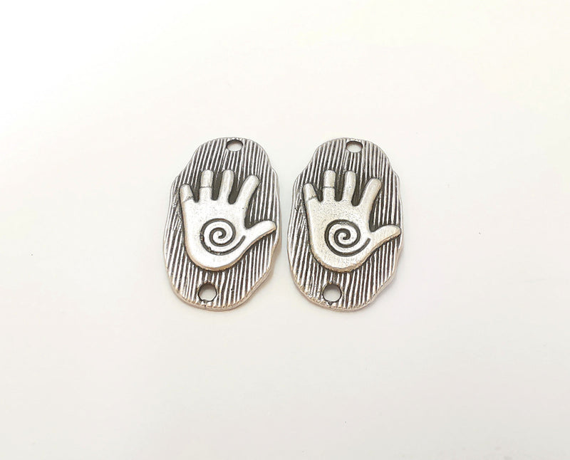 2 Hands Charms Connector Antique Silver plated Charms (33x18 mm)  G21534