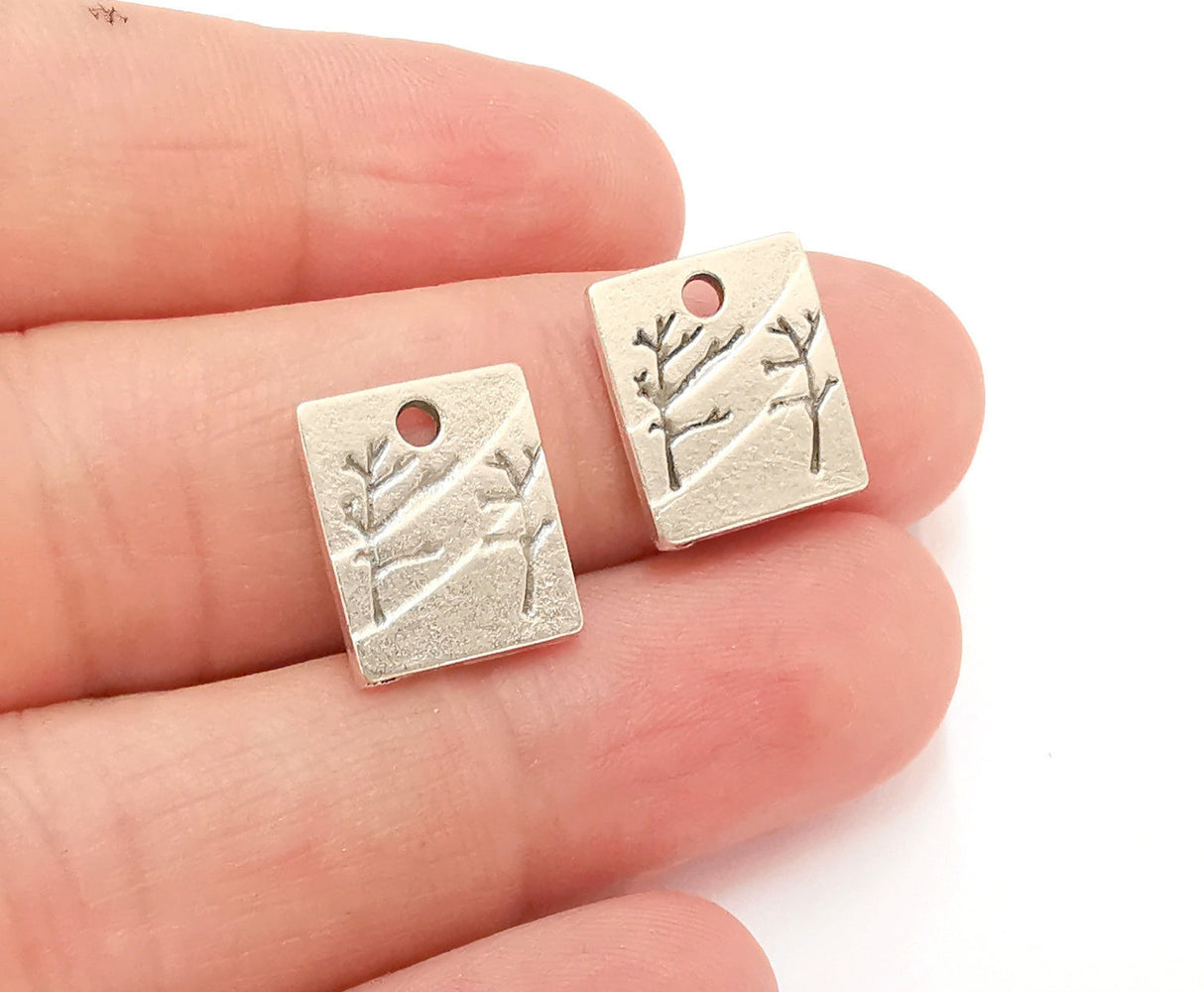 10 Trees Charms (Double Sided) Antique Silver Plated Charms (15x13mm)  G21537