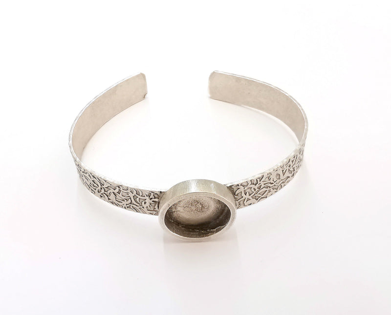 Bracelet Blank Resin Bangle Dry Flower inlay Blank Cuff Bezel Glass Cabochon Base Textured Adjustable Antique Silver (16mm ) G21538