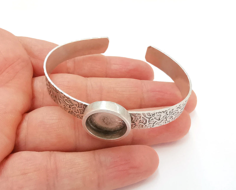 Bracelet Blank Resin Bangle Dry Flower inlay Blank Cuff Bezel Glass Cabochon Base Textured Adjustable Antique Silver (16mm ) G21538