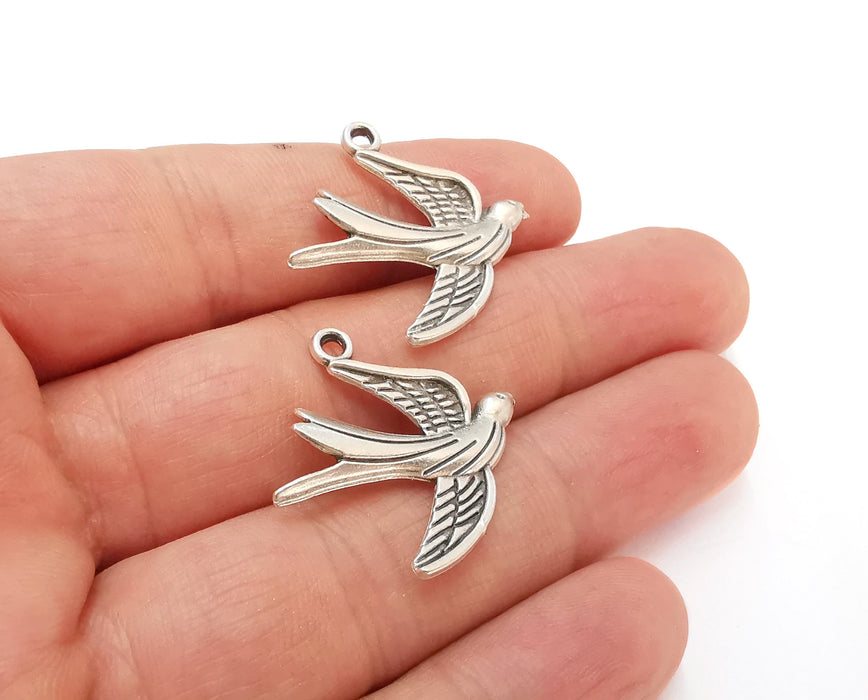 2 Bird Charms Antique Silver Plated Charms (30x27mm) G21539