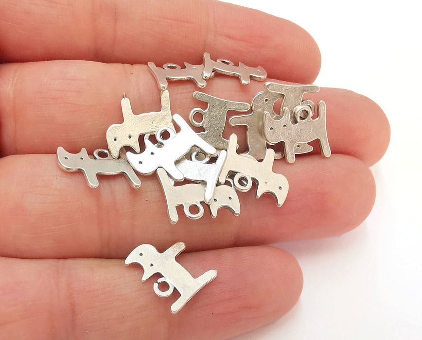 10 Cats Charms Antique Silver Plated Charms (13x11mm)  G21542