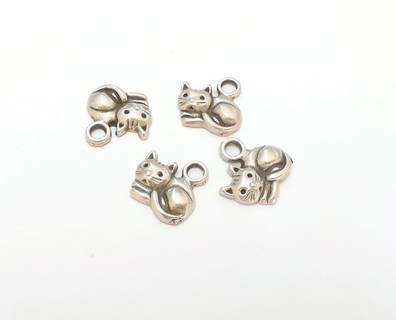 10 Cat Charms Antique Silver Plated Charms (14x14mm) G21545