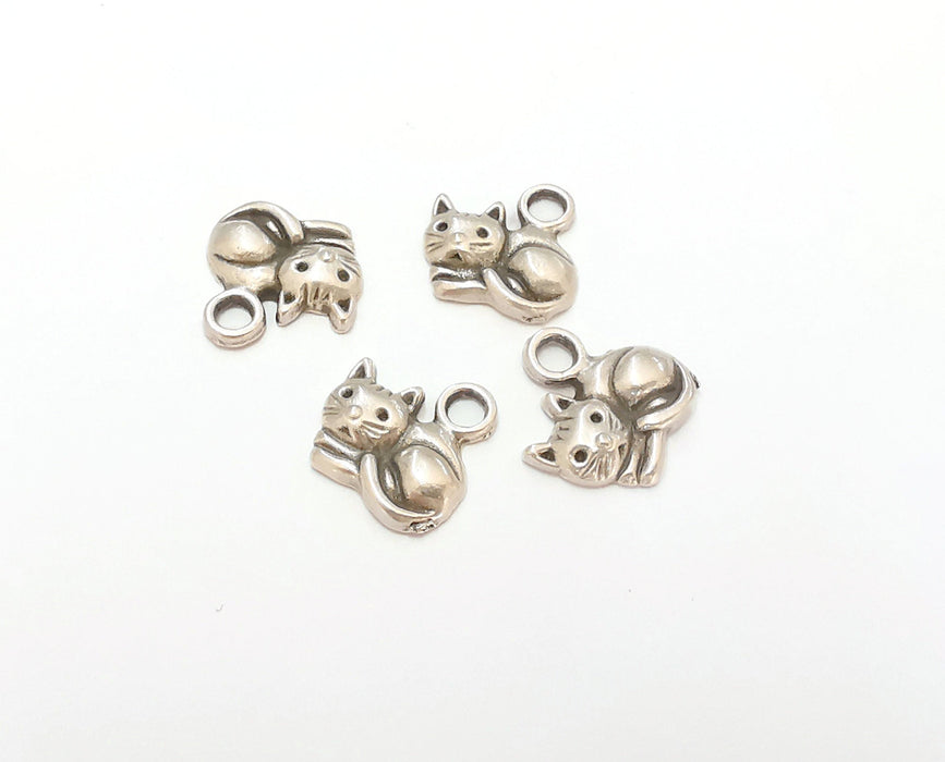 10 Cat Charms Antique Silver Plated Charms (14x14mm) G21545