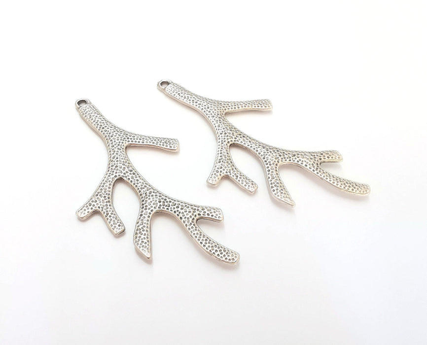 2 Coral Branch Charms Antique Silver Plated Charms (59x36mm)  G21547