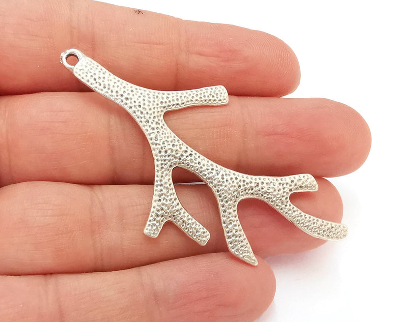 2 Coral Branch Charms Antique Silver Plated Charms (59x36mm)  G21547