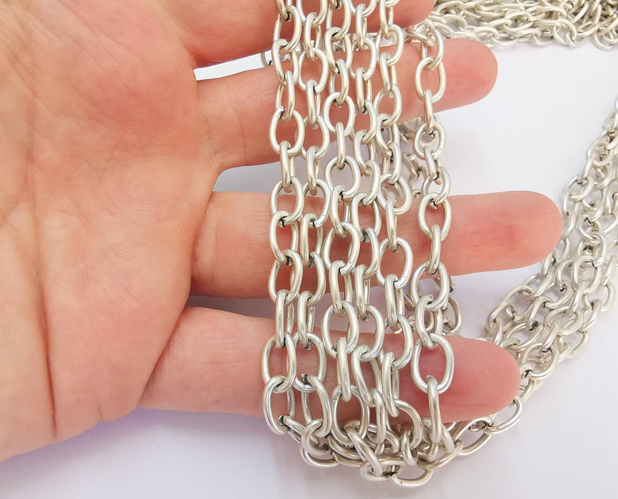Antique Silver Large Cable Chain 1 Meter - 3.3 Feet  (11x7.5 mm) Antique Silver Plated Cable Chain G21548