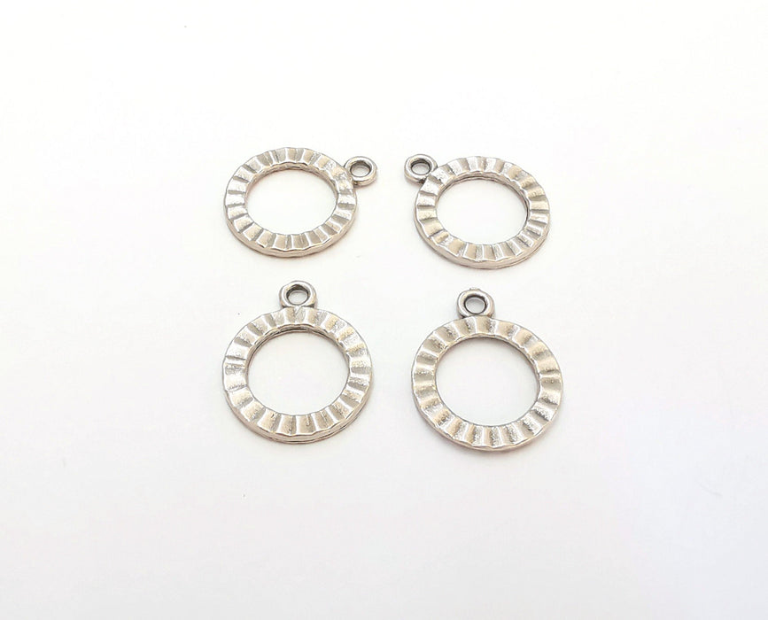 10 Textured Circle Charms Antique Silver Plated Charms (19x16mm)  G21554