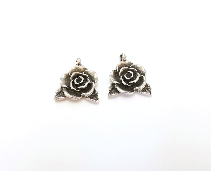 4 Rose Charms Antique Silver Plated Charms (22x19mm)  G21555