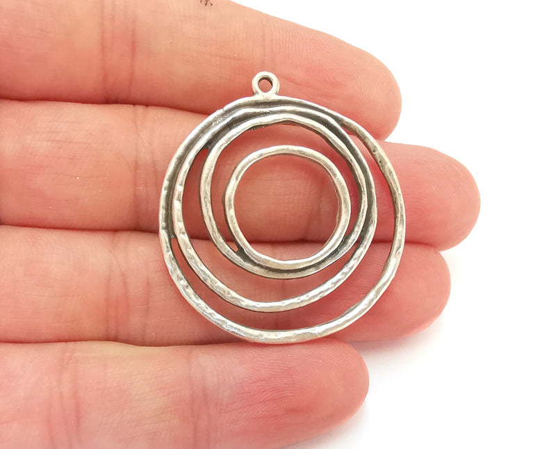 2 Circle Charms Antique Silver Plated Charms (40x37mm)  G21557