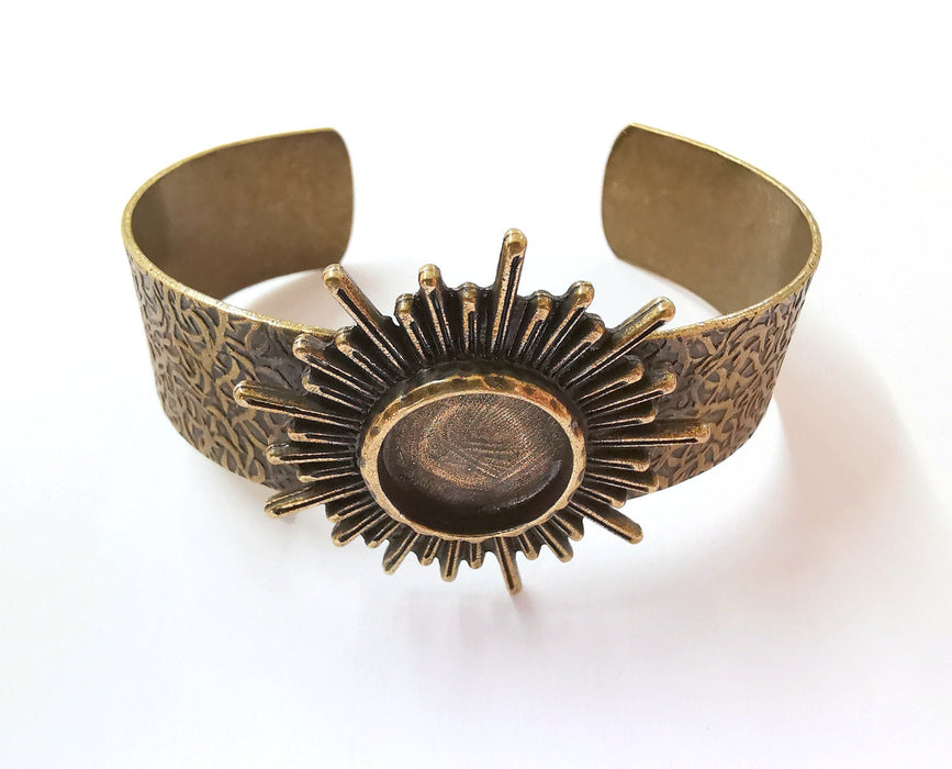 Sun Bracelet Blank Resin Bangle Dry Flower inlay Blank Cuff Bezel Glass Cabochon Base Textured Adjustable Antique Bronze (16mm ) G27571