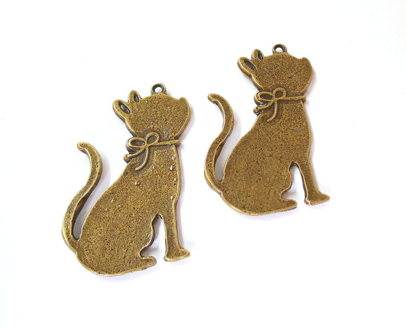 2 Cat Charms Antique Bronze Plated Charms (47x27mm)  G21442