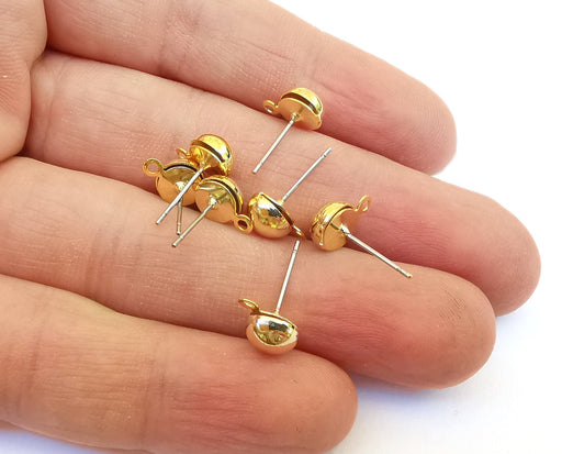 5 Pairs 24K Gold Earring Wire Gold Plated Brass Findings (Stainless Steel Wire) Earring Base Nickel and Leaf Free  G21560