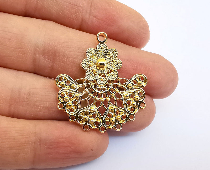 2 Filigree Charms 24k Shiny Gold Charms (36x34mm)  G21564