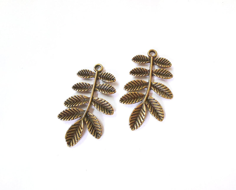 2 Leaves - Branch Charms Antique Bronze Plated Charms (38x21mm)  G21444