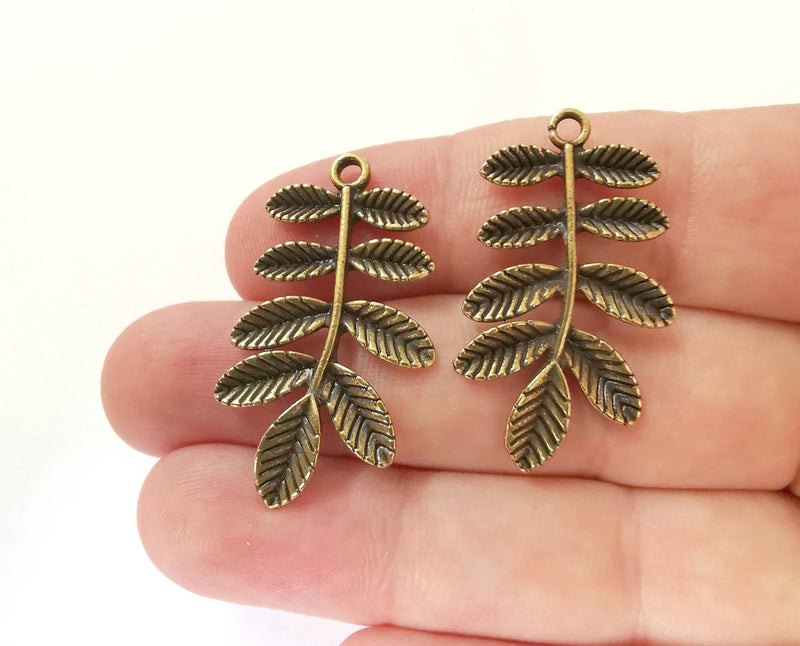 2 Leaves - Branch Charms Antique Bronze Plated Charms (38x21mm)  G21444
