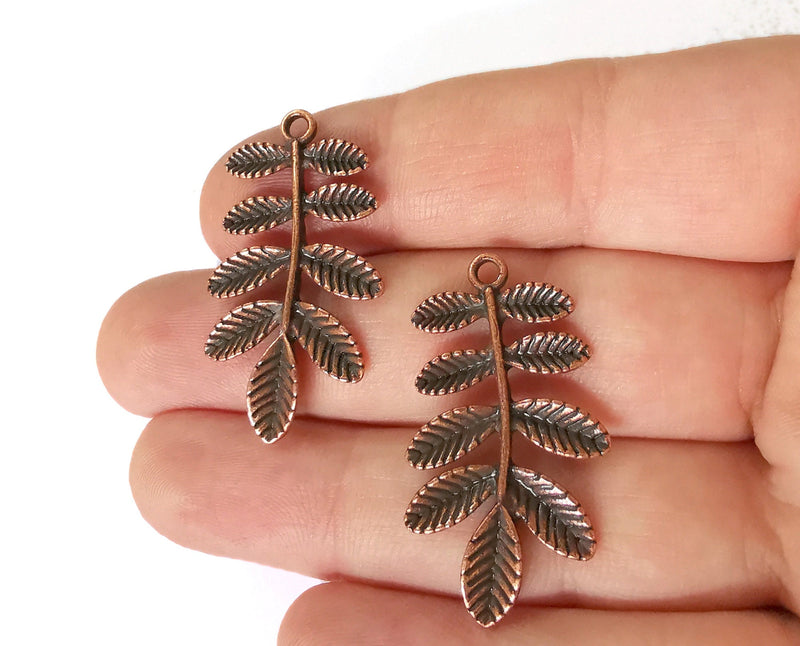 2 Leaves - Branch Charms Antique Copper Plated Charms (38x21mm)  G21447