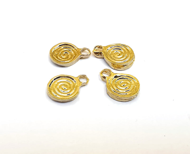 10 Spiral (Double Sided) Charms 24k Shiny Gold Charms (11x8mm)  G21565