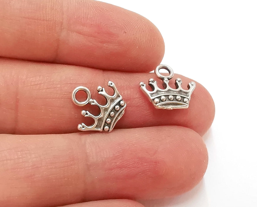 10 Crown (Double Sided) Charms Antique Silver Plated Charms (14x13mm)  G21571