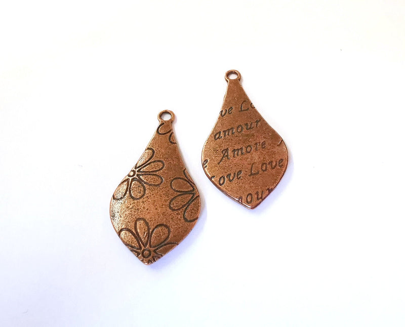 2 Flower Double Sided (Sides Different) Charms Antique Copper Plated Charms (40x20mm)  G21452