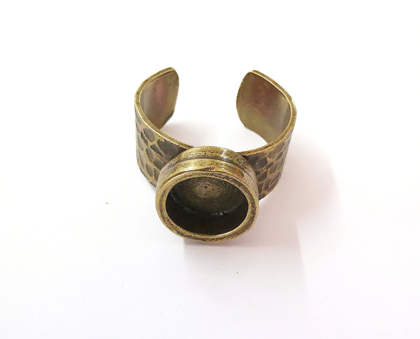 Ring Blank Setting Hammered Ring Base Bezel inlay Ring Backs Glass Cabochon Mounting Adjustable Antique Bronze Plated Ring (10mm ) G21455