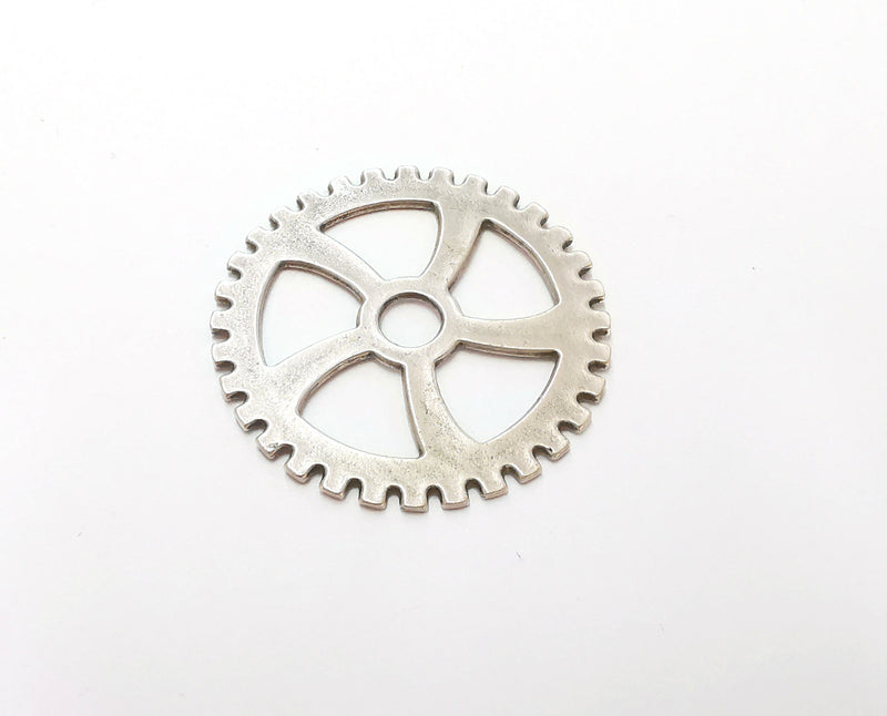 2 Gearwheel Charms Antique Silver Plated Charms (40mm)  G21572